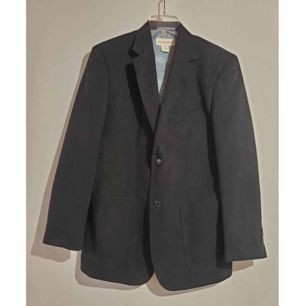 Vtg Pronto Uomo Faux Suede Two Button Blazer Sportcoat Jacket Mens Size M Black